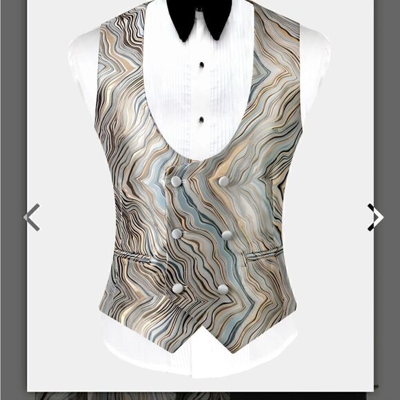 Gentlemens guru abstract print gold and champagne tuxedo jacket and vest - Picture 2 of 16